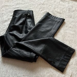 Straight Leg DKNY Black Leather Pants With Elaborate Stitching Size 10
